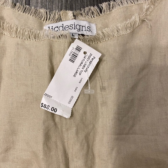 LJC Designs Women's L Sleeveless Fringe Wrap Tie Front Linen Top Tan Bin PM - Picture 5 of 8